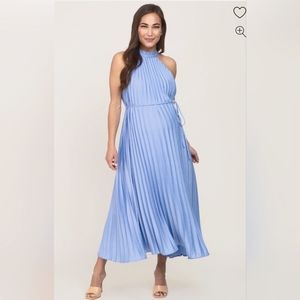 Blue pleated maternity dress